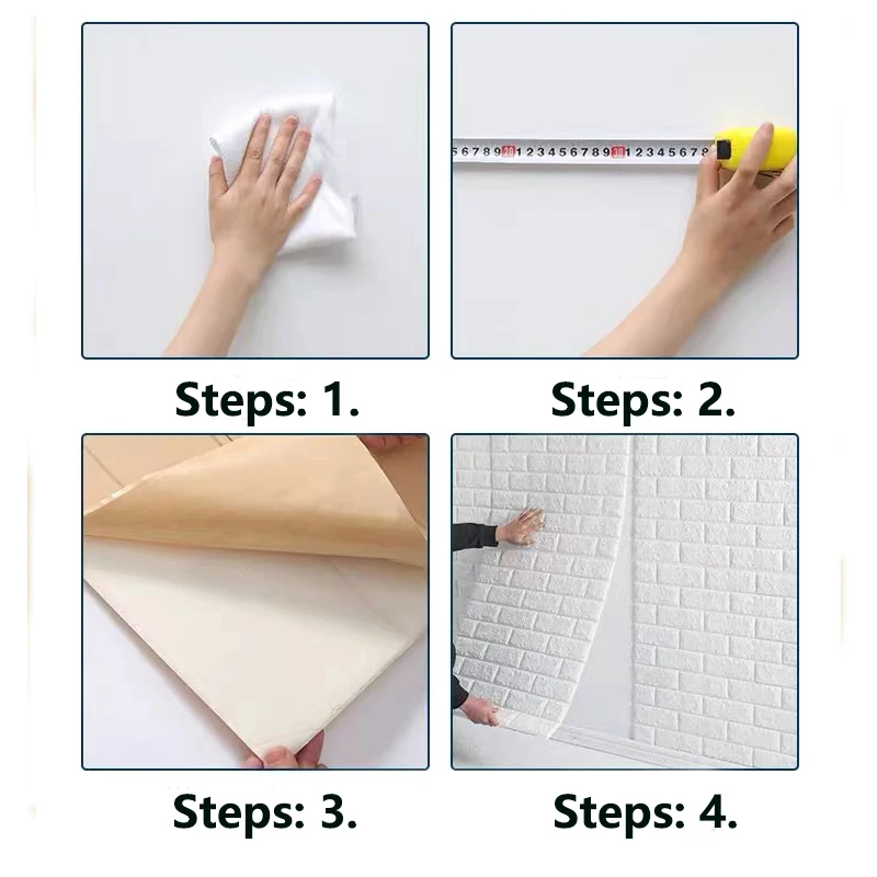 Roll of 1M 3D Brick Pattern Wall Stickers Bedroom Decoration Waterproof Self-adhesive Cartoon Cute Wallpaper Living Room Kitchen