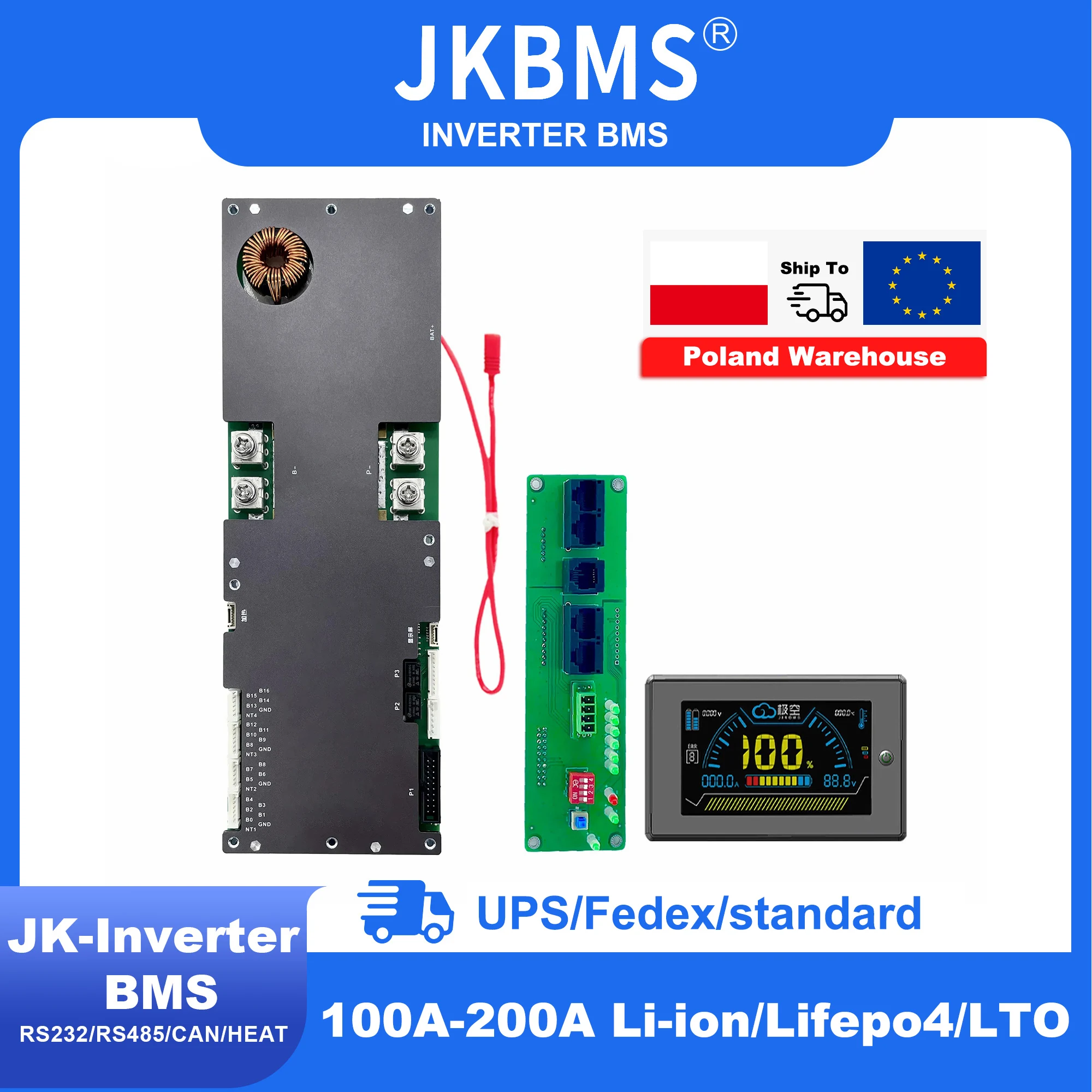 Jkbms Inverter Smart Bms 8S 16S 24V 48V 8S-16S 100A 150A 200A Family Energy Storage Lifepo4/Li-Ion/Lto Per Growatt Deye Inverter