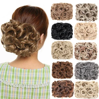 Estensione per chignon sintetico riccio corto e disordinato con pettini elasticizzati facili Updo Scrunchie Chignon Vassoio Coda di cavallo Parrucchino per le donne