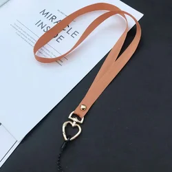 Elegant Metal Heart Phone Neck Strap - Adjustable Universal Crossbody Lanyard with Anti - Lost Feature (Brown)