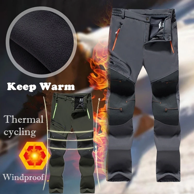 Men Elastic Fleece Outdoor Winter Warm Pants Softshell Trekking Climbing Hiking Camping Fishing Sport Training Oversize hiking pants,fleece pants