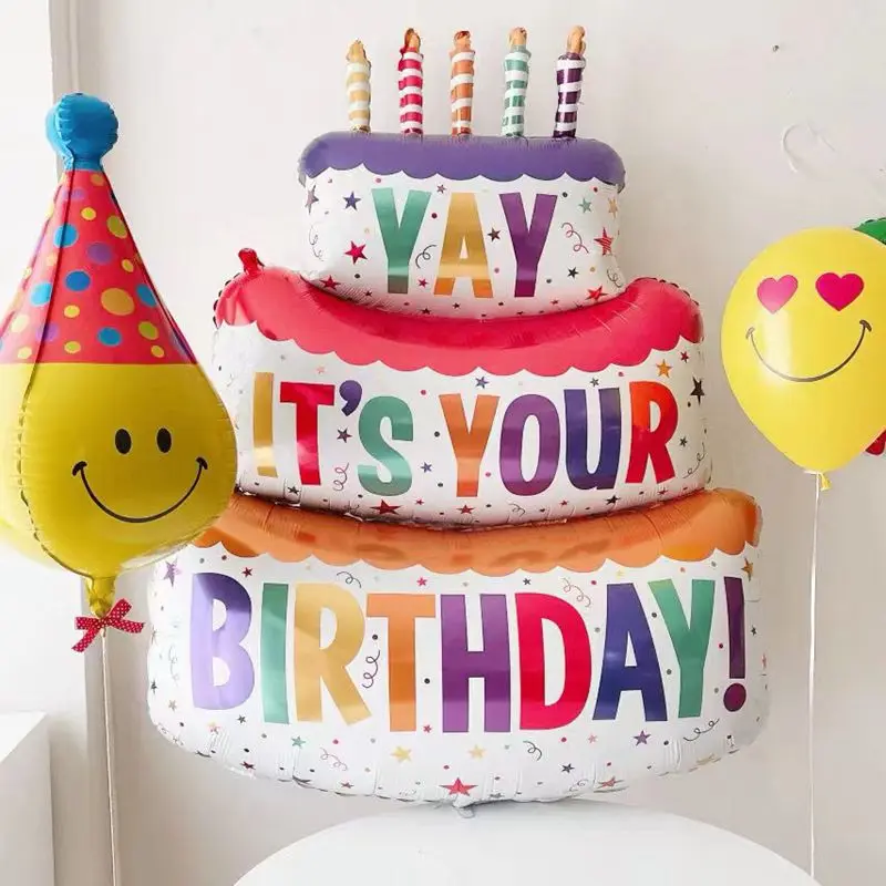 1Pc Large Birthday Three Layer Cake Foil Birthday Balloons Party photo Props Scene Decoration foil birthday balloons