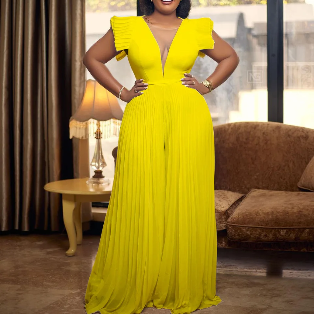 Plus Size Women Jumpsuit Mesh V Neck One Piece Outfits 2023 Summer Elegant Jumpsuit Luxury Fashion Cloth Female Designer Pants
