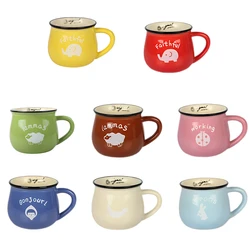 Ceramic Water Cup Animal Pattern Breakfast Bowl Big Belly Drinking Heat-Resistant Drinkware Coffee Milk Pottery Mug Red