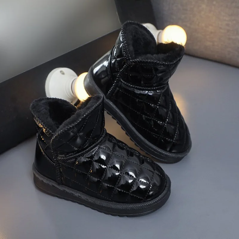 

New Baby Winter Children Shoes PU Leather Waterproof Plush Boots Kids Snow Boots Brand Girls Boys Casual Boots Fashion Sneakers
