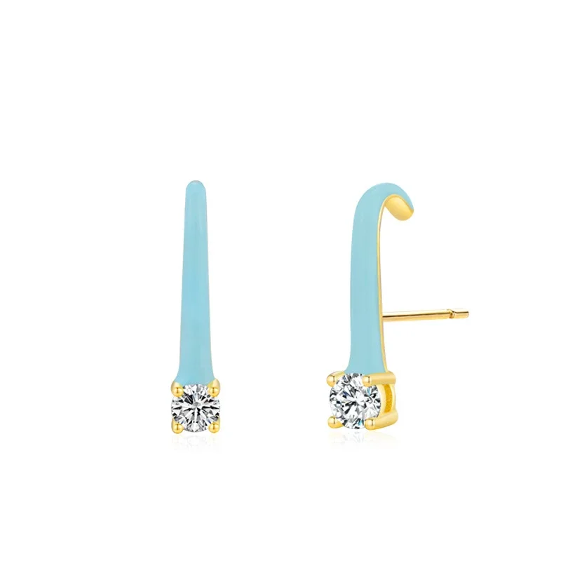 

S925 Pure Silver Navy Blue Micro Inlaid Diamond Personalized Geometric Earrings, Niche European and American High-end Earrings
