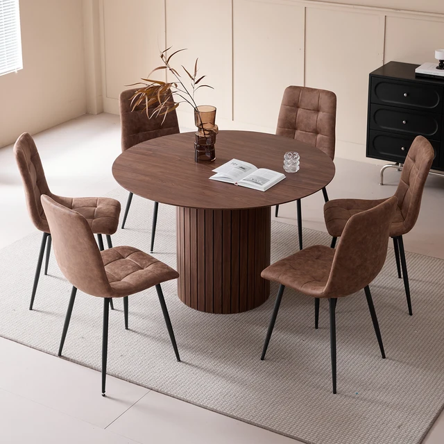 EGOONM Tavolo da pranzo rotondo Tavolo nordico per 4~6 persone, Tavolo da pranzo circolare con base in legno, Tavolo da pranzo da cucina Φ120 cm 6