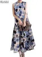 2024 ZANZEA Bohemian Sleeveless Summer Dresses Women Floral Printed Sundress Fashion Casual Ruffles Hem Long Vestido Robe Femme - Image 4