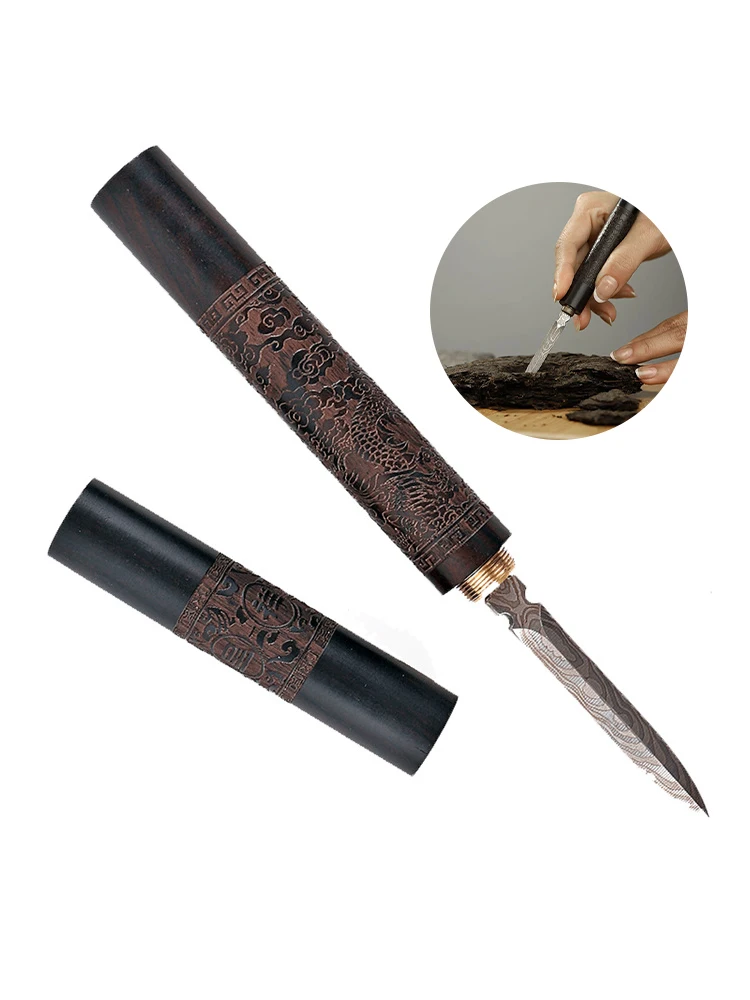 Stainless Steel Ebony Pu'Er Tea Cutting Needle Knife Solid Wood Set tea cutter tea needle set