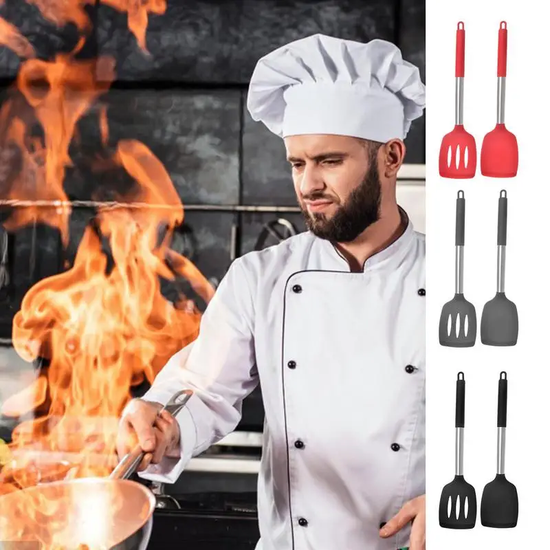 

2PCS Spatulas Silicone Heat Resistant Stainless Steel Kitchen Tong Nonstick Silicone Spatula Turner With Anti-scalding Handle