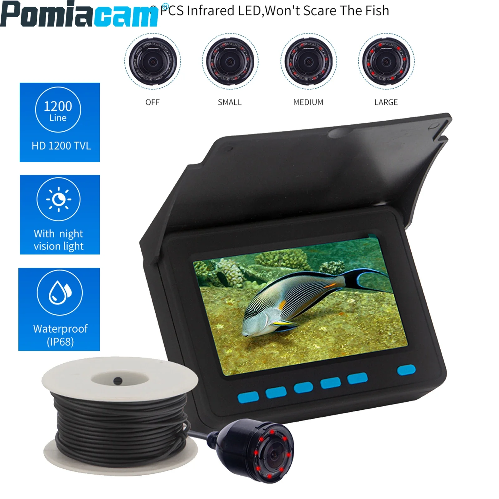 Schermo da 4.3 pollici cercatore di pesca sul ghiaccio 8 pezzi IR LED subacquea Fish Camera 1200TVL telecamera ad alta risoluzione Monitor per telecamera da pesca