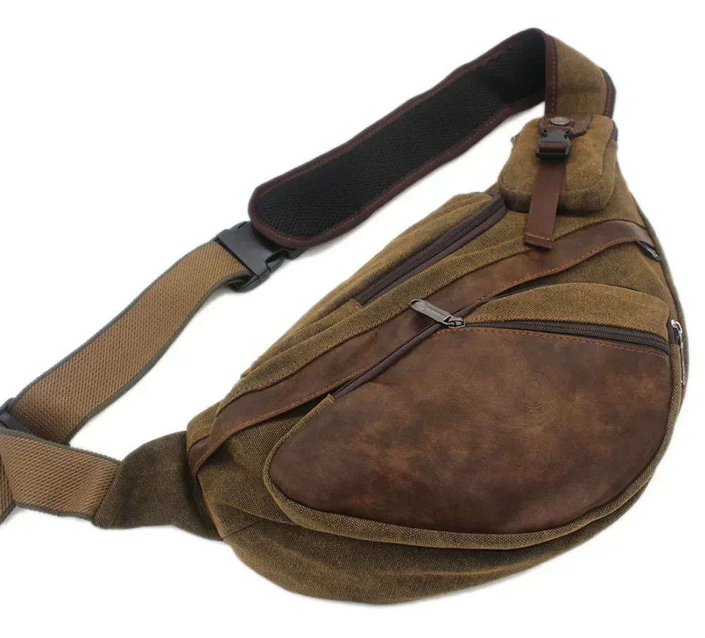 Men Canvas Sling Backpack Coffee Color