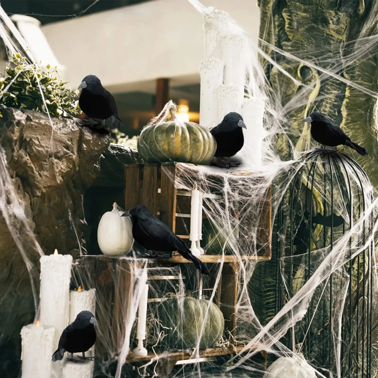 Plastic Realistic Crow Ornament Desktop Decoration 6pcs/Set For Halloween Room Decor Party Decor
