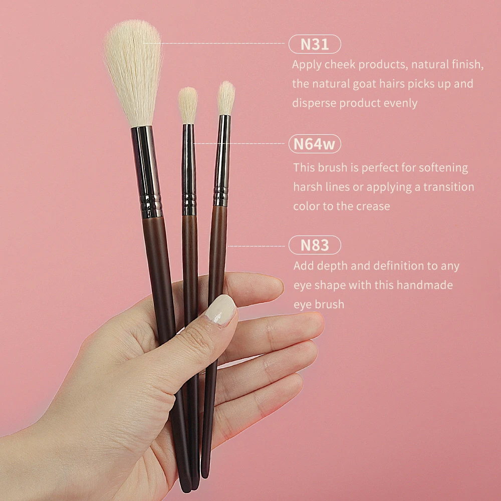 Smudge Makeup brushes 3PCS Natural Goat Hair Eyeshadow Detail and Highlight Blending Beauty Cosmetic Brushes makeup brush set makeup brush makeup tool set makeup tool