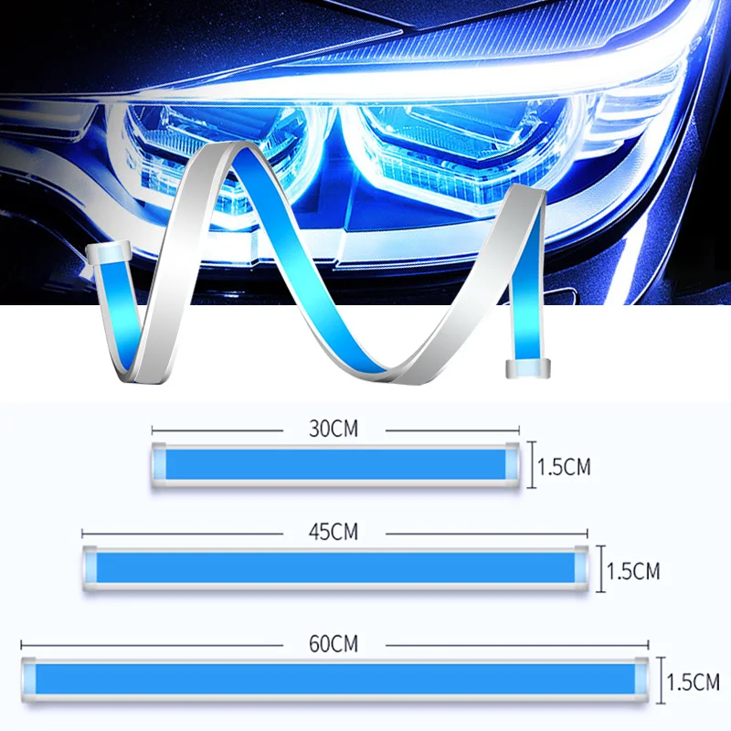 

2PCSCar LED DRL Strip Daytime Running Lights Turn Signal Bulb Flexible Waterproof Auto 30 45 60cm White Yellow Brake Flow Lamp