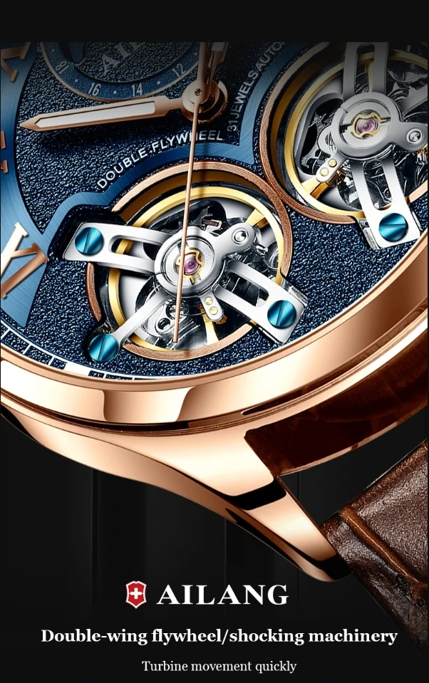 AILANG 8822 Herren Automatikuhr mit Doppel-Tourbillon, Skelett-Zifferblatt, Leuchtfunktion, wasserdicht, luxuriöse Business-Armbanduhr für Herren – Detail 4