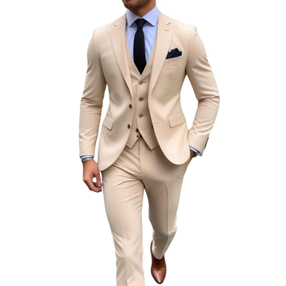 Men's Stylish Khaik 3 Piece Suits For Men-Classic Formal Attire- Business Wear Suits- Party Wear Jacket -Prom Suit- For Men