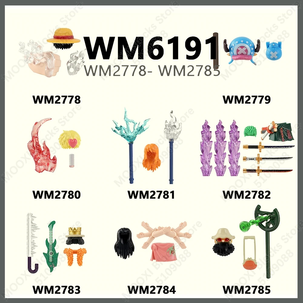 빌딩 블록 애니메이션 액션 피규어 세트 무기 액세서리 부품 WM 브릭스 성인 어린이 장난감 WM6191 WM6192 WM6193 WM6194 WM6195