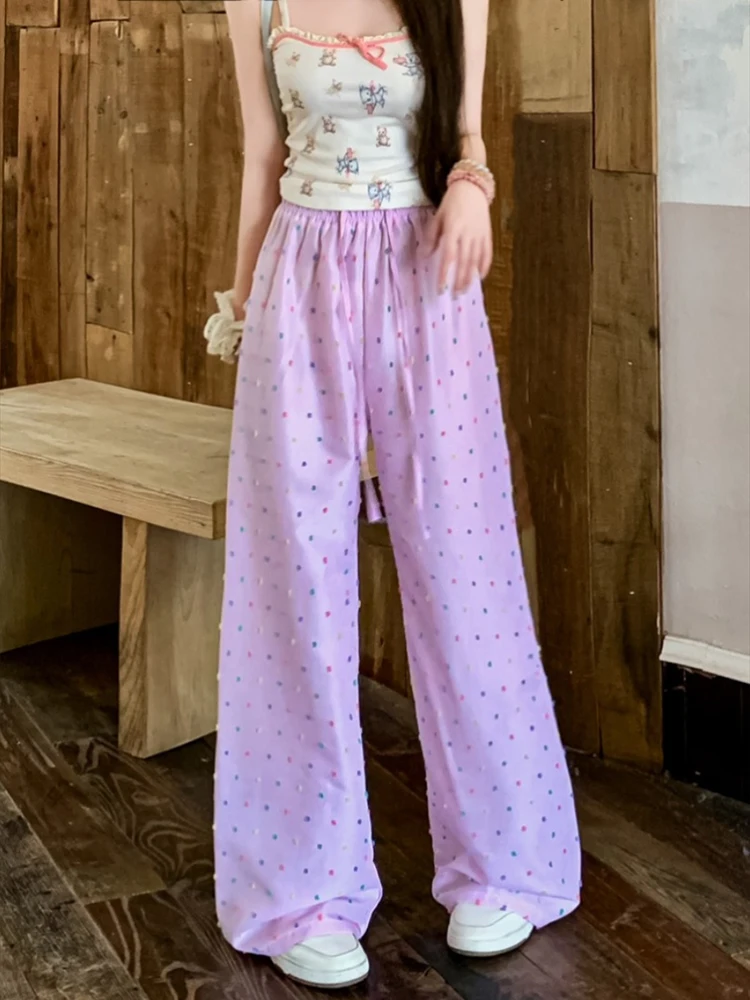 

Женские свободные брюки с широкими штанинами, прямые винтажные Брюки с карманами и высокой талией на завязках, повседневные штаны Y2k, лето 2024