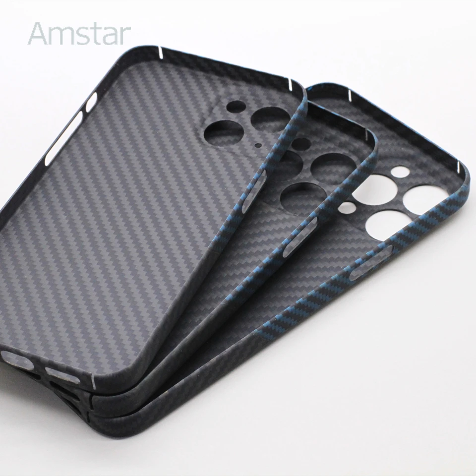 Amstar Dual Color Real Carbon Fiber Phone Case for iPhone 13 Pro Max 13 Mini Premium Ultra-thin Anti-drop Aramid Fiber Cover 