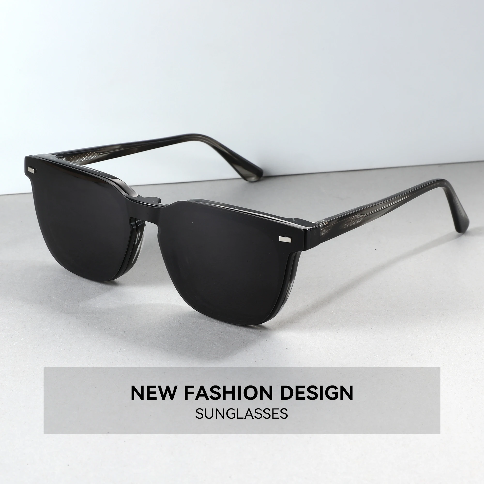 ZENOTTIC (L-Größe) Magnetische polarisierte Clip-On-Korrekturbrille für Vintage-Acetat-Herren-Sonnenbrillen, quadratische Sonnenbrillen für Herren – Detail 1