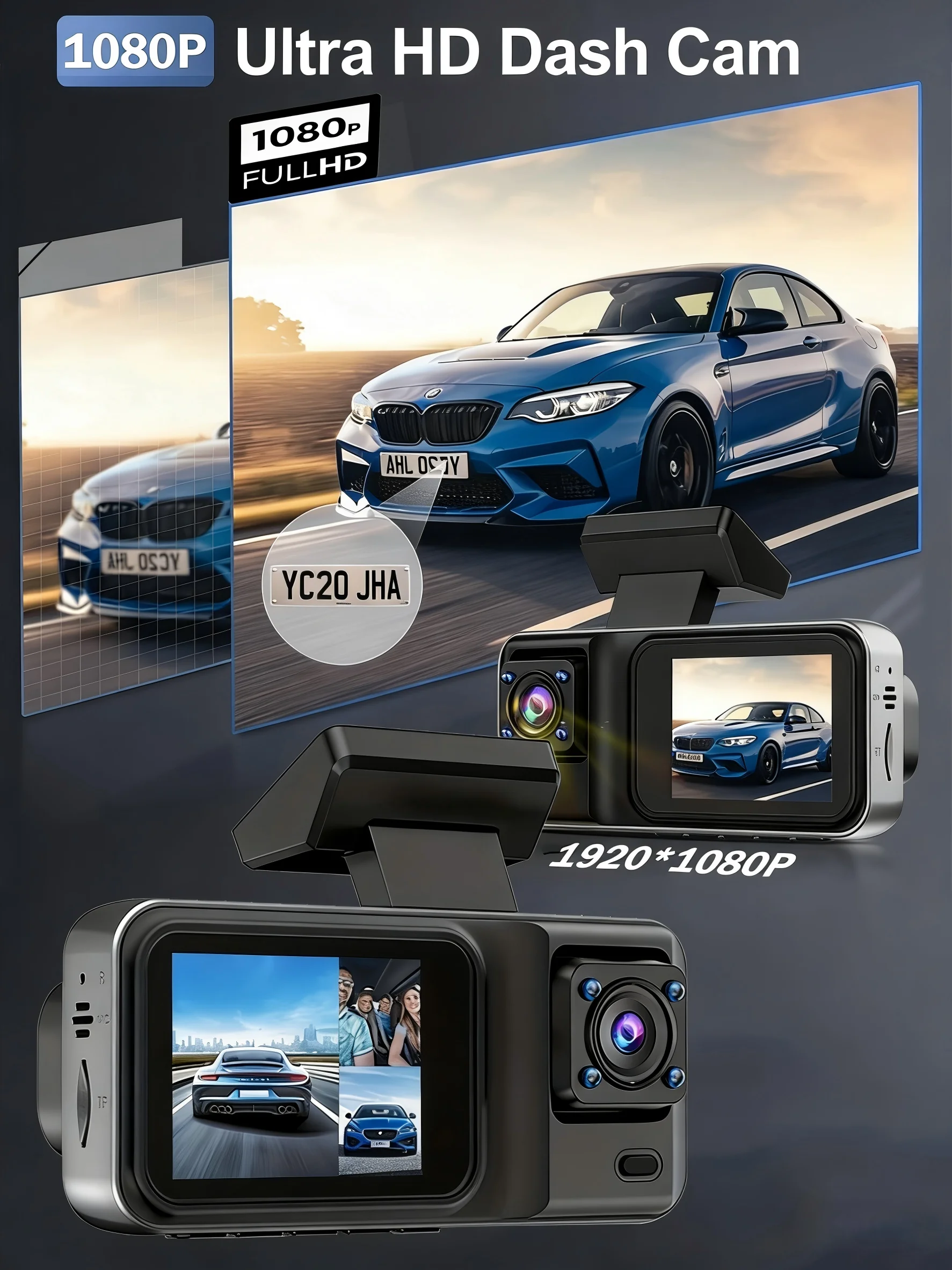 3-Kanal 1080P WLAN Auto-DVR Dashcam Vorne Hinten Innen Dreifach-Videorekorder Nachtsicht Endlosaufzeichnung Black Box – Detail 3