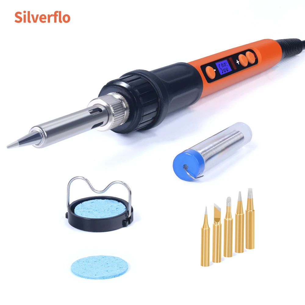 best soldering station Silverflo Electric soldering iron Kit Set 100W LCD Digital Display Adjustable Temperature Soldering Iron 220V/110V Welding Tools plastic welder stapler Welding Equipment