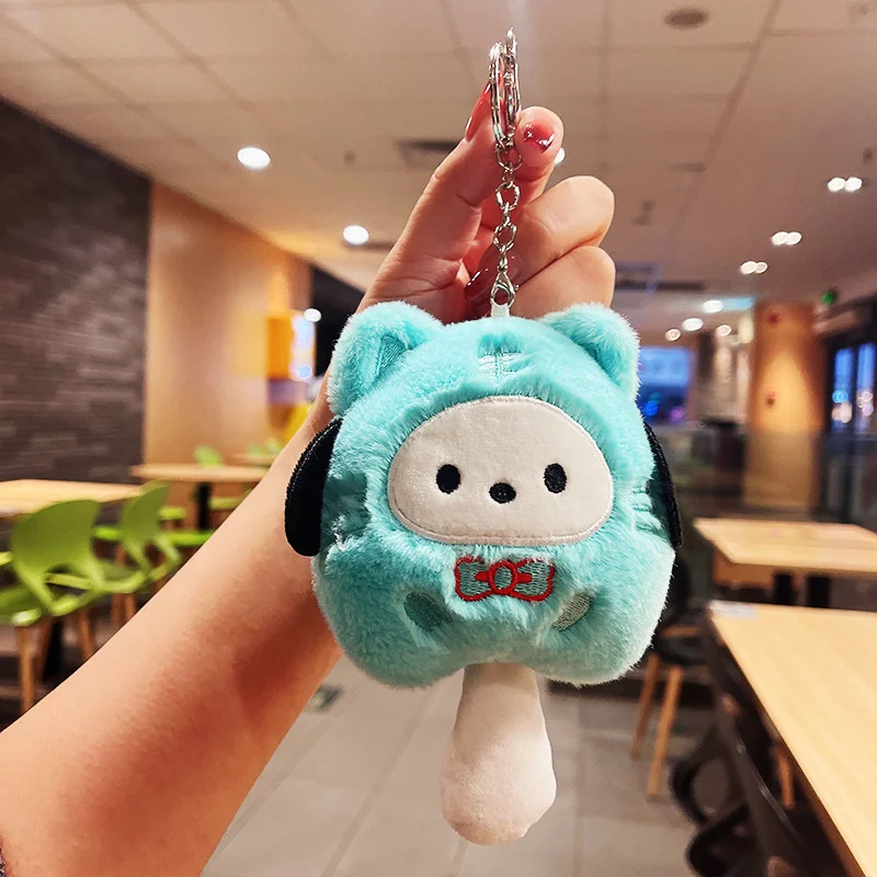 Plush Keychain Sanrios Melody Kuromi Pompom Purin Keychain Children Kittys Cinnamoroll Plush Keychains Toys Kawaii Pochacco Keyring Pendant Kid