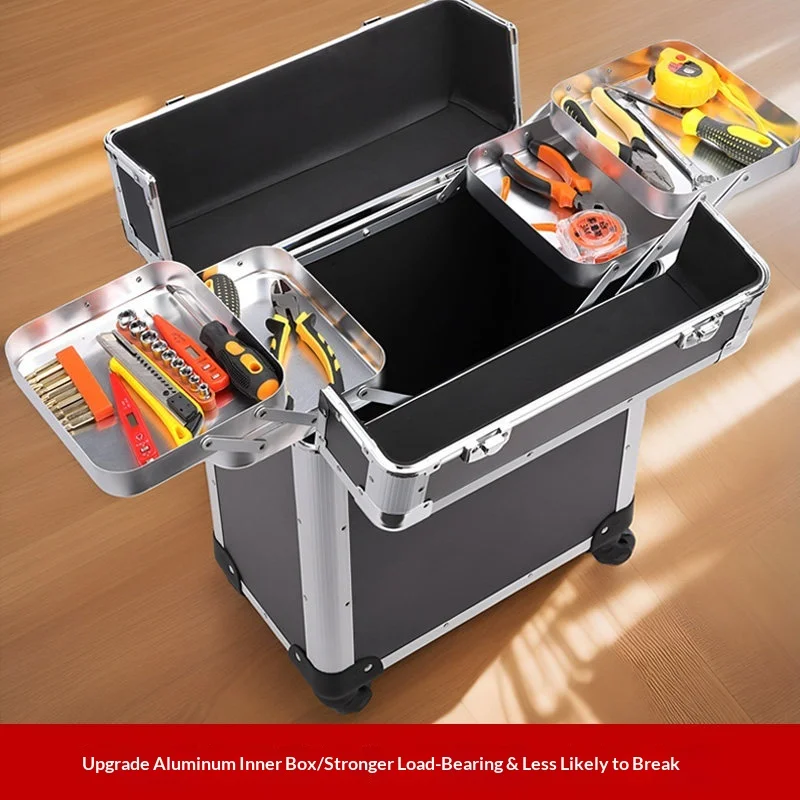 공구 케이스 헤비 듀티 휴대용 롤링 툴박스 보관함 잠금 가능 바퀴 차고 가정 작업장 정비사 정리함 바퀴
