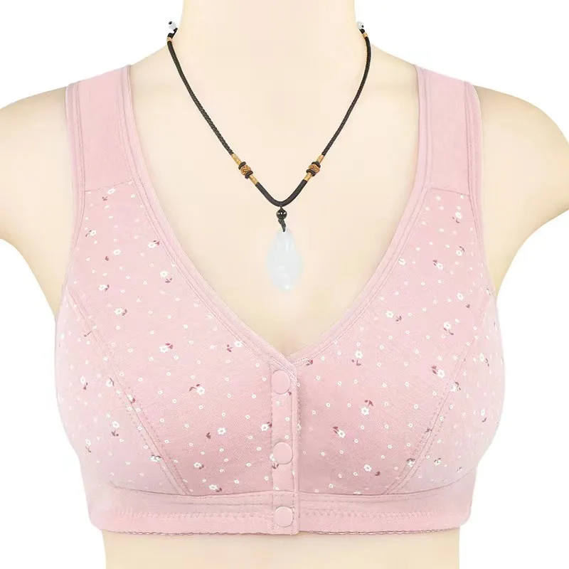 Nursing Bra Soft Cotton Without Steel Ring Maternity Middle-Aged And Elderly Front Button Bra Vest Type Front Button Bra 2