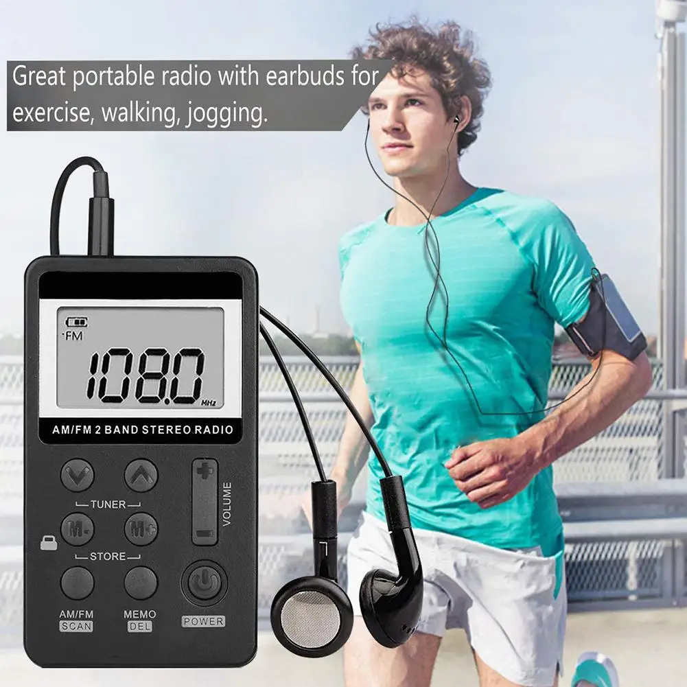 Portable Radio Mini Pocket Radio Headphone USB Rechargeable AM/FM Full Band For Outdoor Cycling GYM Running Walking