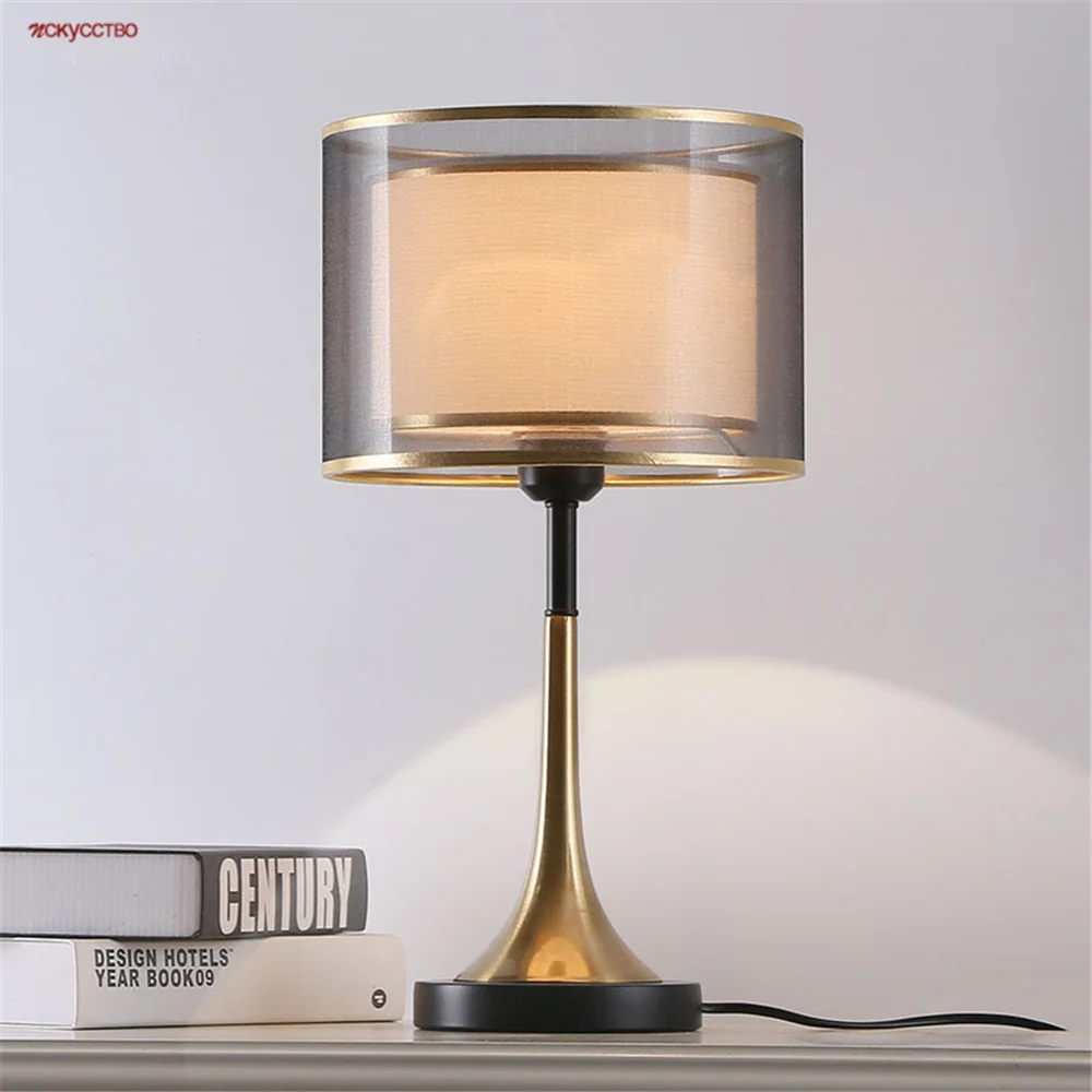 

Postmodern Minimalism Grey Fabric Led Table Lamp For Study Office Foyer Sofa Desktop Decoration Art Standing Desk Light Fixtures