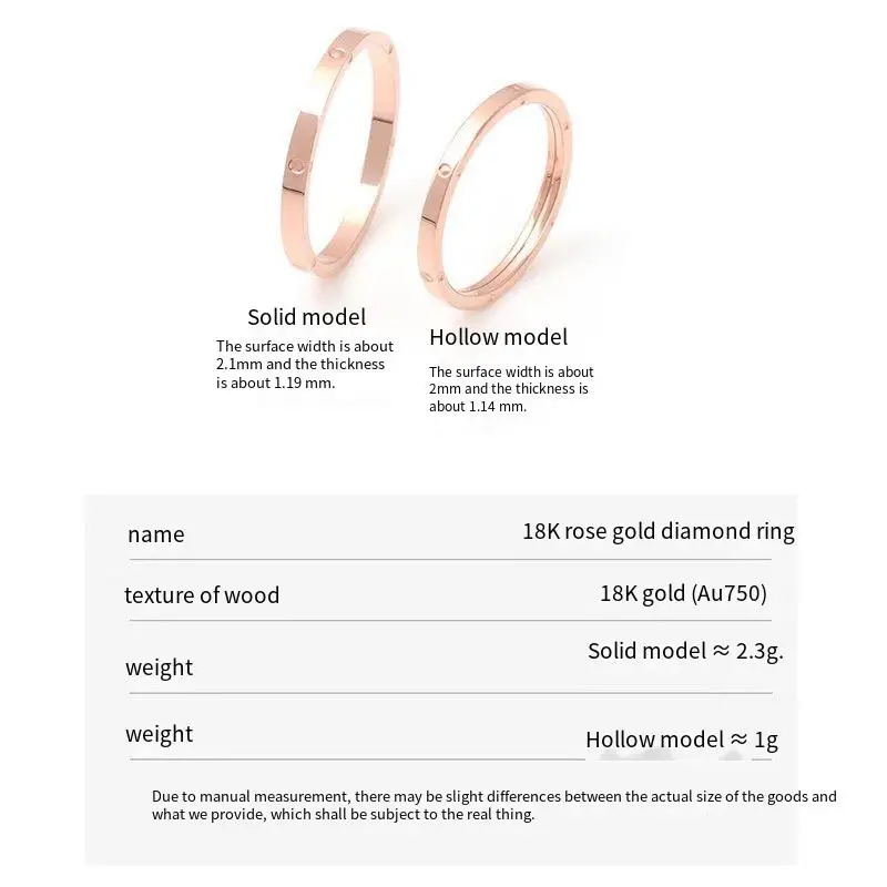 Luxurious Noble Ring 18K Rose Gold Glossy AU750 Pure 18K Gold Women's Ring kGold Ring for Yourself Gift, with certificate