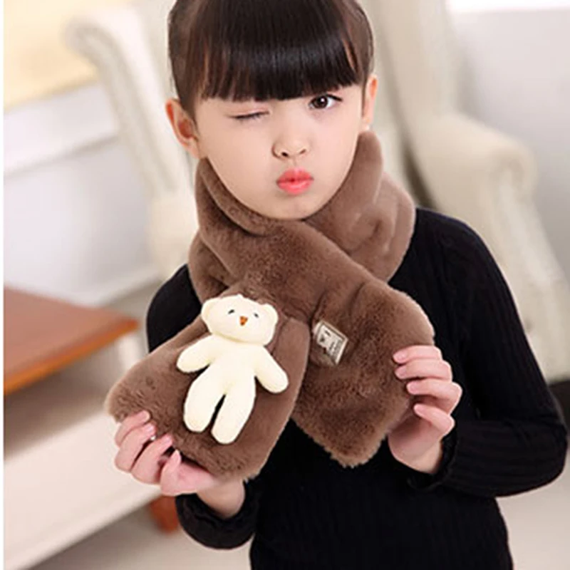 

Autumn Winter New Imitation Rabbit Hair Children'S Scarf Baby Boys Girls Plush Little Bear Neck Warm Scarves Solid Color