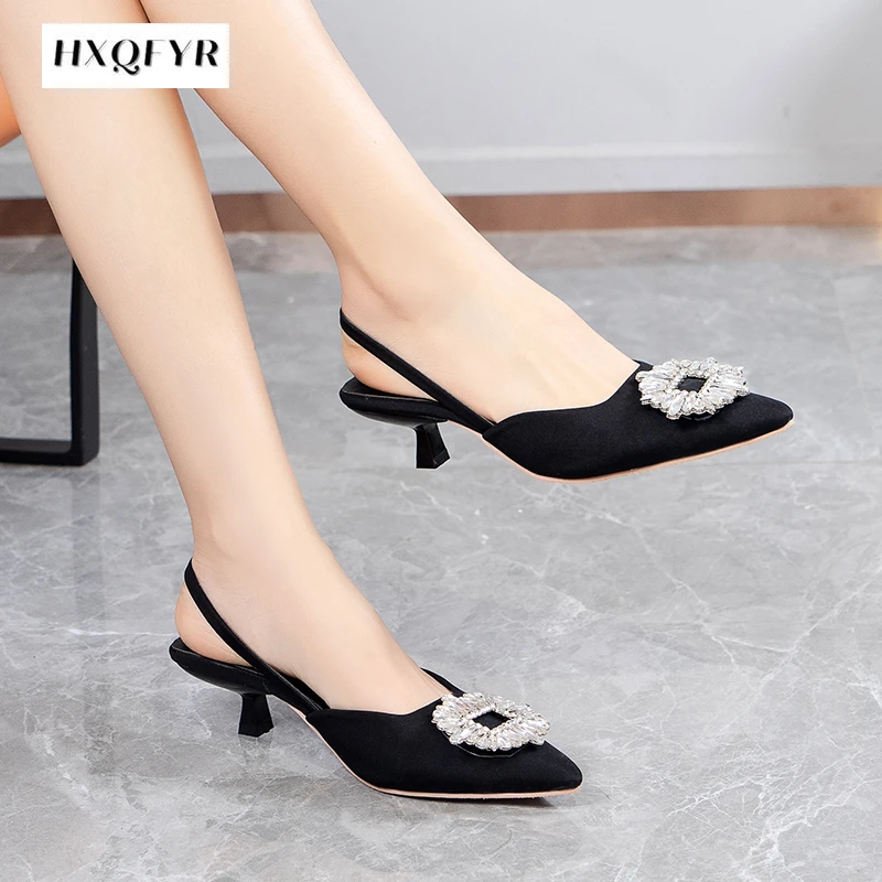 2022 Summer Women Sandals New Women's Shoes Pointed Toe Shallow Nude Pink high quality Shoes Low Heel Back Strappy Shoes Women 