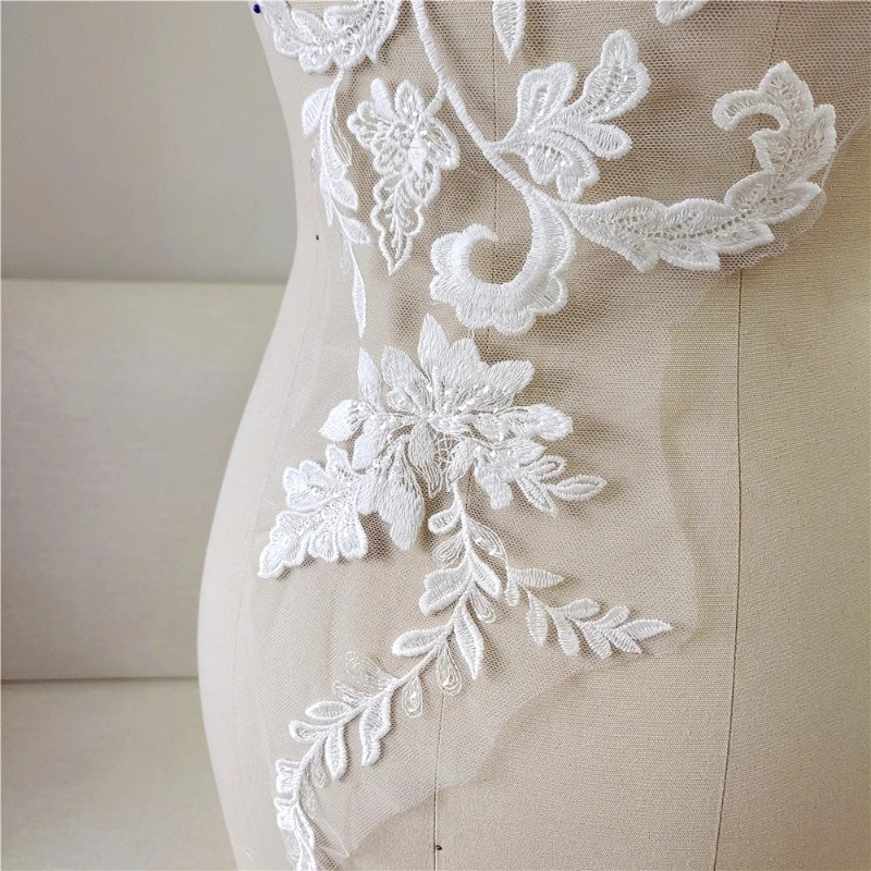 Spitzen gewebe Bestickte Hochzeits kleid Applikationen, Barock besatz, Kragen Mesh Nähen auf Aufnäher für Kleid, DIY Dekoration, Off White – Detail 11