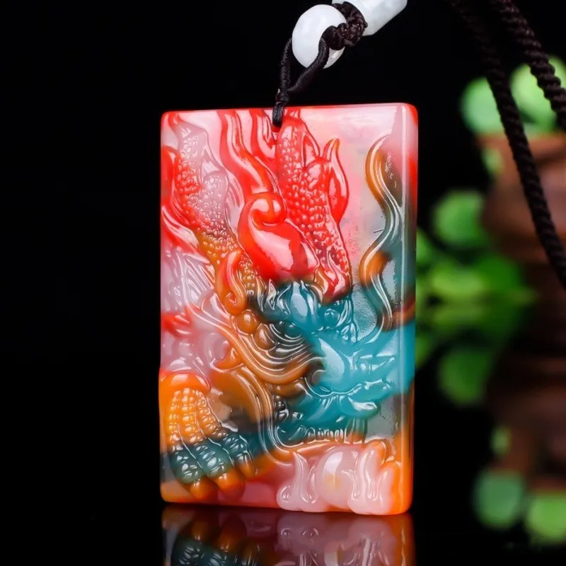 

Natural Color Jade Hand Carved Dragon Pendant Fashion Boutique Jewelry Men's and Women's Seven Color Dragon Necklace