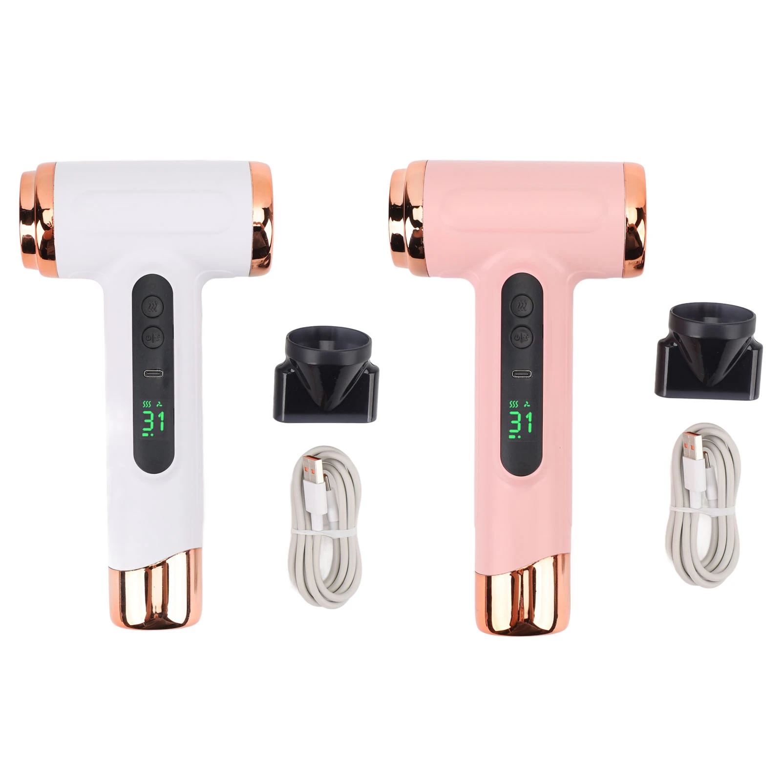 Portable Hair Dryer USB Charging Ergonomic Grip Hot And Cold Air Hair Dryer 200W Fast Drying With Nozzle For Travel