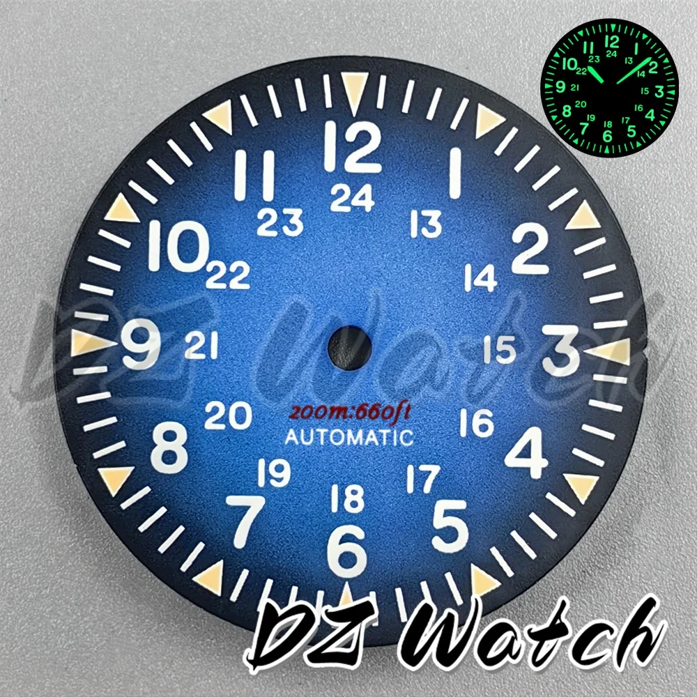 Enhanced Luminous Watch Dial - 29mm Black, White, and Blue