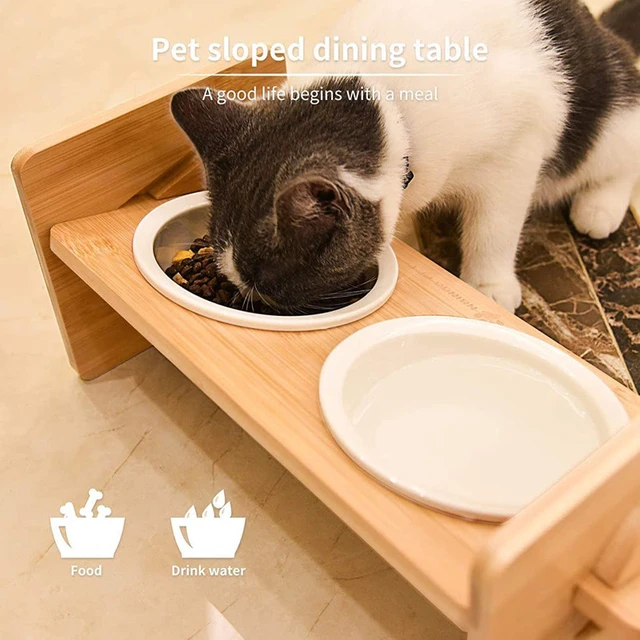 Vantic Elevated Dog Bowls-Adjustable Raised Dog Bowls with Stand for Small Size Dogs and Cats,Durable Bamboo Dog Feeder with 2 Stainless Steel Bowls