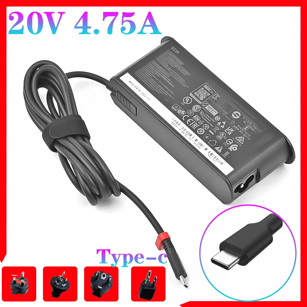 

95W 20V 4.75A USB-C TYPE C Replacement AC Laptop Charger Adapter For Lenovo ThinkPad Y740S Y9000X X1 ADLX95YLCC3A 02DL130