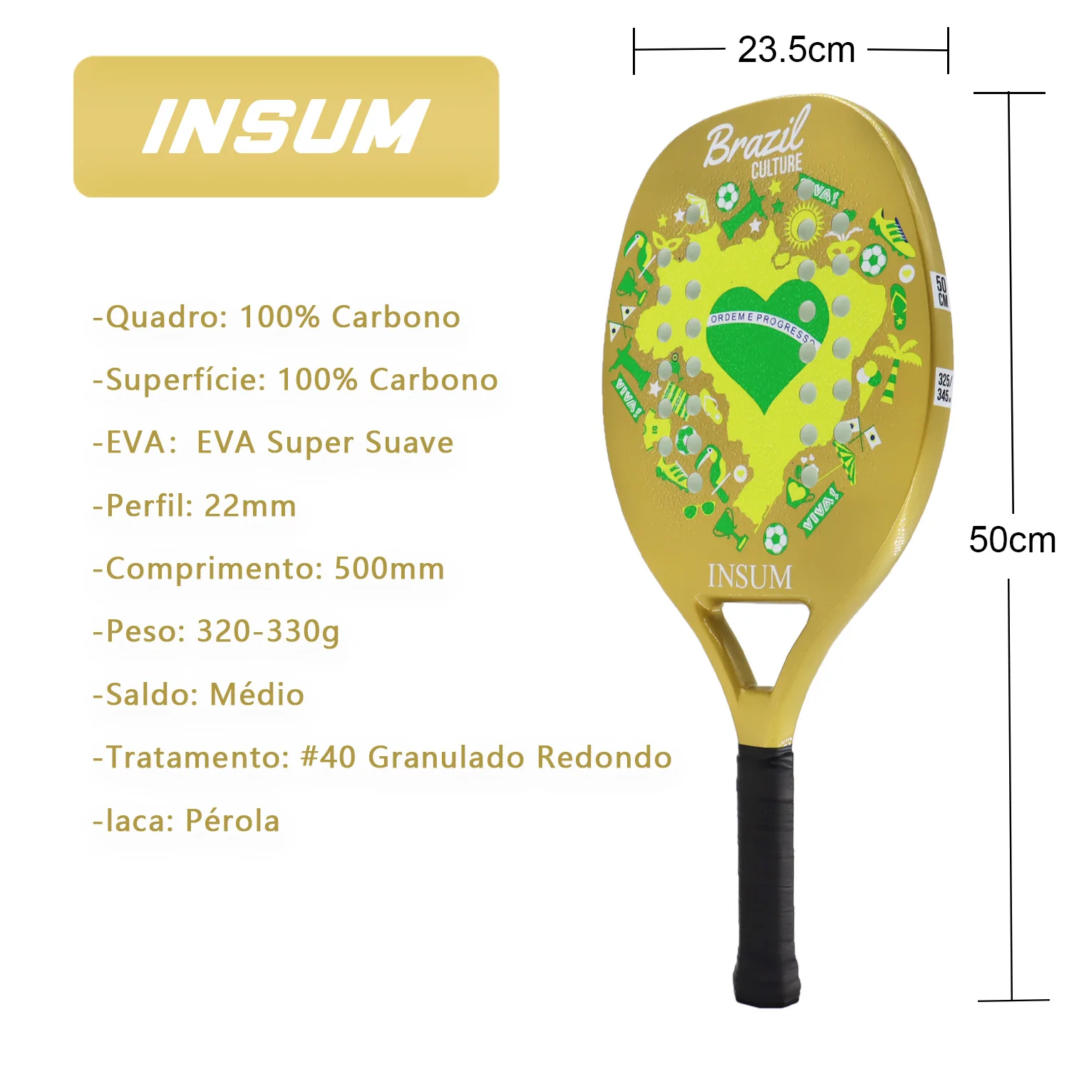 Beach Tennis Racket 100% Carbon Fiber EVA SOFT Round Surface For Men and Women INSUM Raquete Beach Tennis tennis racket