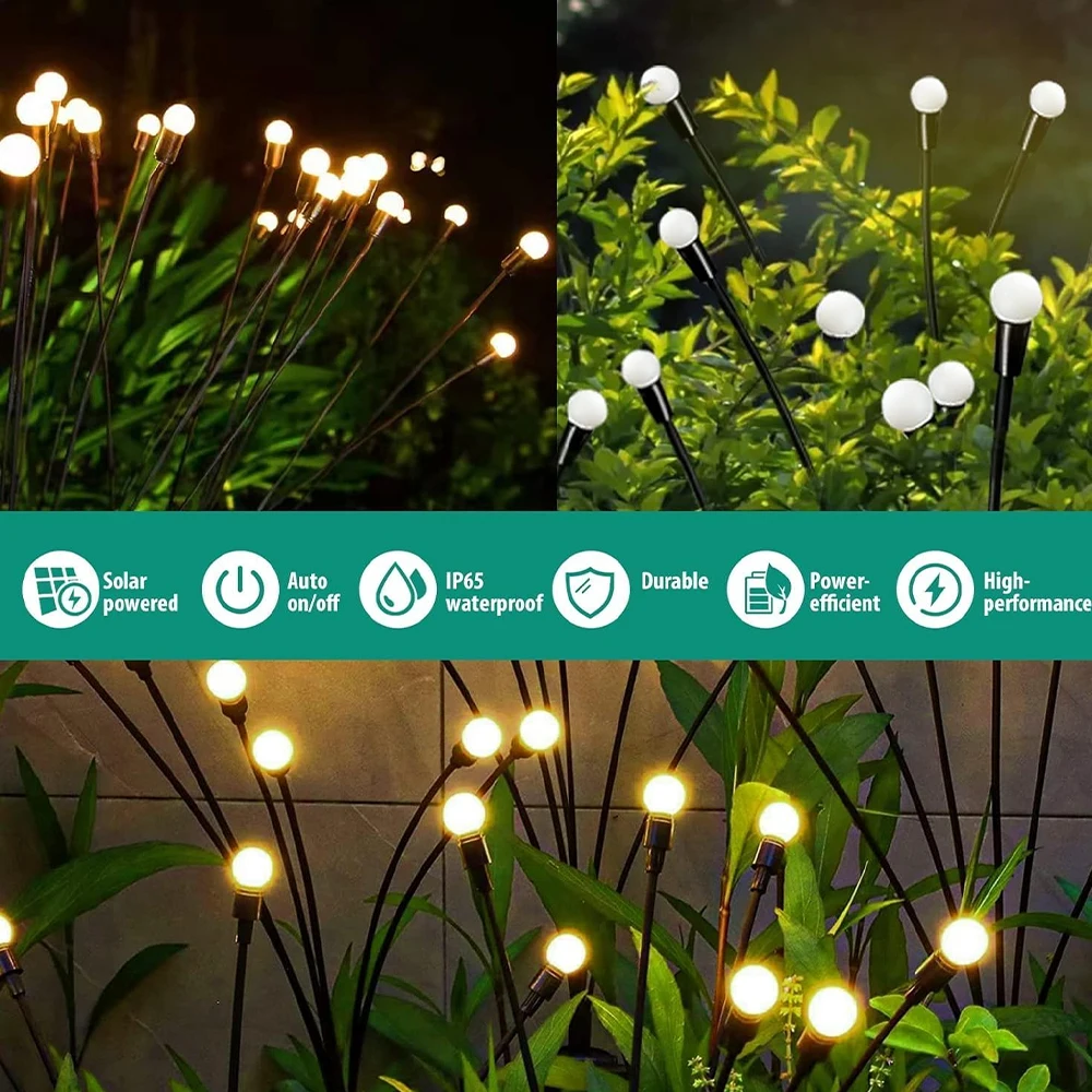 1pc 6/8/10LED Pack Solar Firefly Lights Upgraded Solar Garden Lights Outdoor Waterproof Swaying Landscape Outdoor