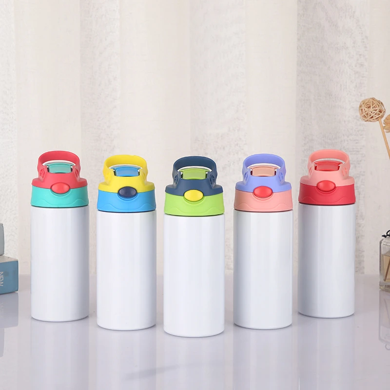 Thermo-Sublimation Stainless Steel Kids Water Bottle Flip Top Mug with Straw 12 / 20 oz
