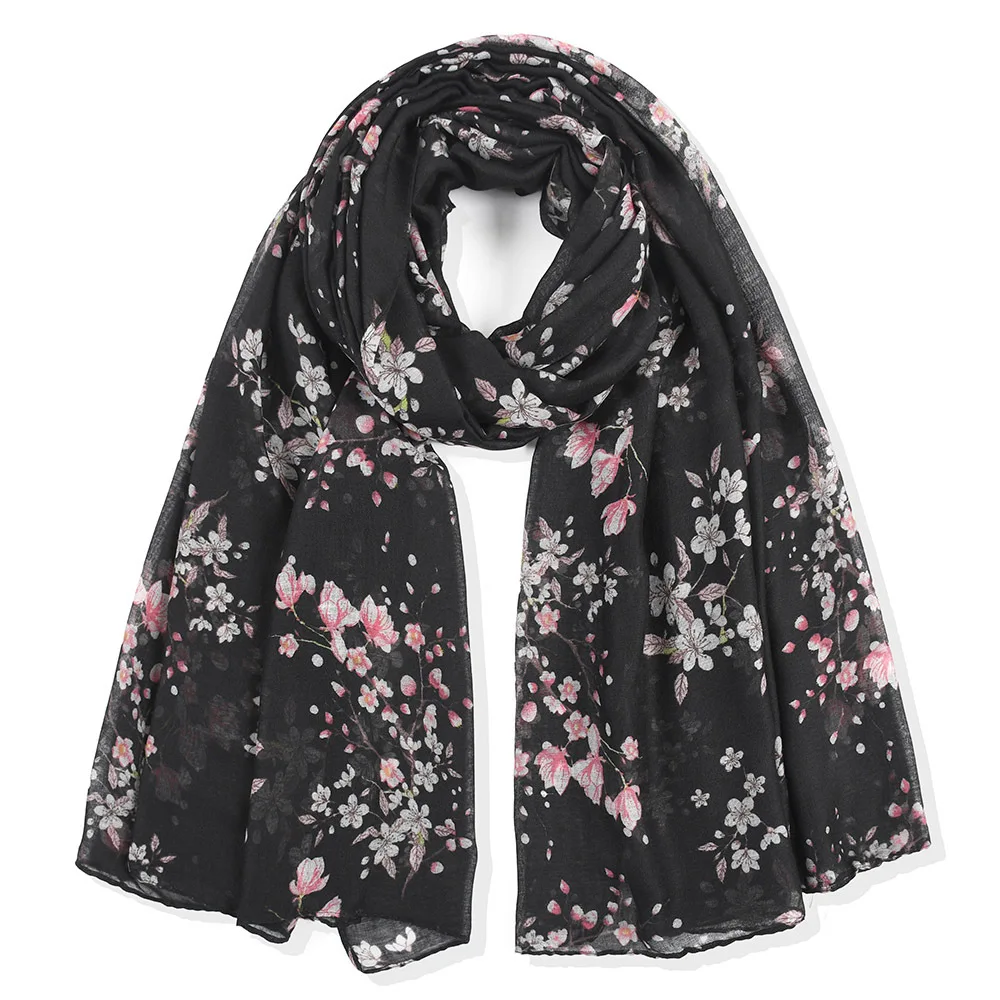 2022 New Fashion Lovely Floral Viscose Shawl Scarf Lady High Quality Soft Thin Wrap Pashmina Stole Bufanda Muslim Hijab 180*80Cm