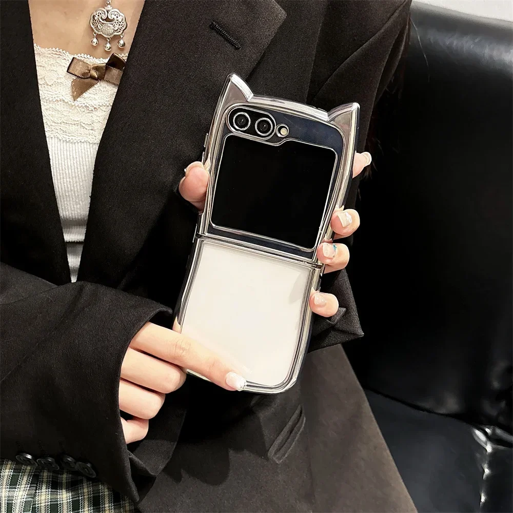 3D Electroplated Cat Ear Transparent Shockproof Case - Cute Protector Cover