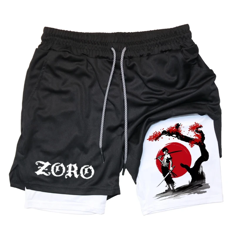 Summer Breathable Two-In-One Men'S Compression Fitness Double-Layer Shorts Animation Quick-Drying Running Training Sports Shorts 4