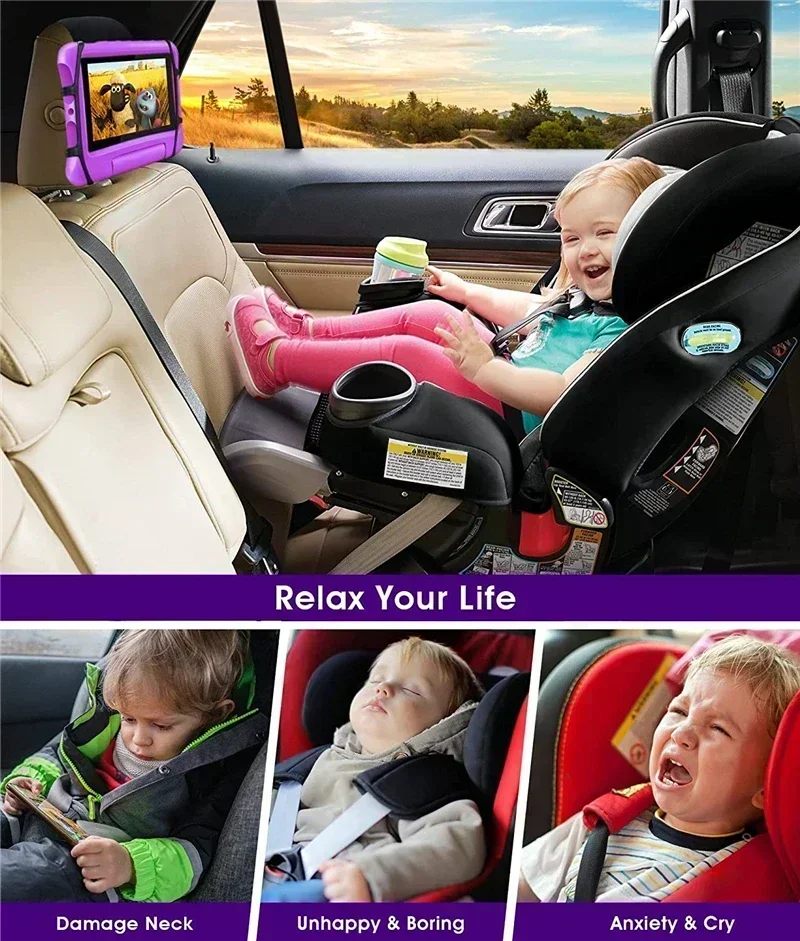 360-Grad-Rücksitz für Kinder, Tablet-Halter, verstellbar, für IPad Pro Air Mini Kindle, Anti-Rutsch-Gurt, Halterung, Ständer, Zubehör – Detail 2