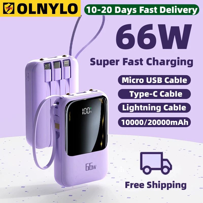 

Power Bank 20000mAh 66W Super Fast Charging PD 20W Portable External Battery Powerbank For iPhone Samsung Xiaomi Phone Charger