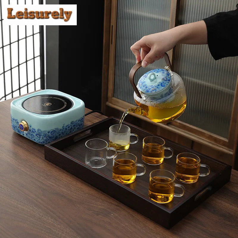 800ML Colour Enamels Celadon Filtration Glass Teapot Large Capacity High-handled Pot Boiling Water Kettle For Electric Stove